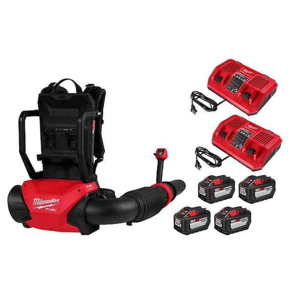 Milwaukee M18 FUEL 155 MPH 650 CFM 18V Brushless Cordless Dual Battery Backpack Blower Kit w/(4) 12.0 Ah Batteries, (2) Chargers 3009-24HD