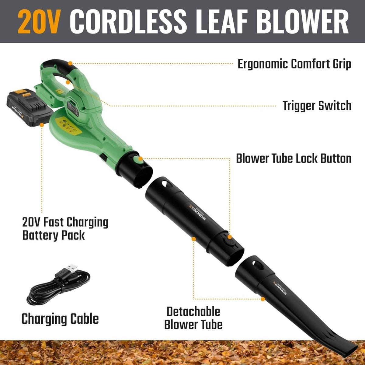 20V Cordless Leaf Blower Electric Garden Yard Patio Cleaner 4000mAh