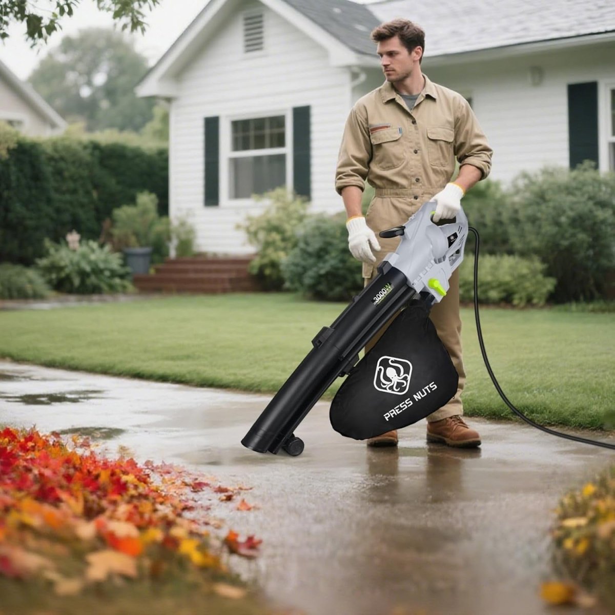 3000W 3-in-1 Garden Leaf Blower Vacuum Shredder 10m Cable 35L Bag
