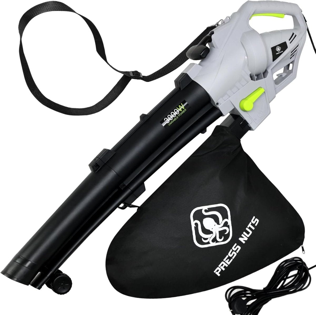 3000W 3 - in - 1 Garden Leaf Blower Vacuum Shredder 10m Cable 35L Bag - Kwikley