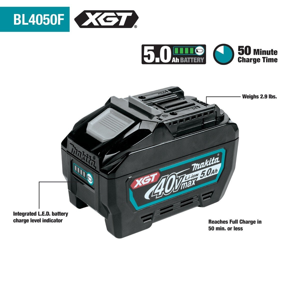 Makita GBU01T 40V Max XGT Brushless Cordless Blower Kit 565 CFM 143 MPH (2 5.0Ah Batteries, Charger)