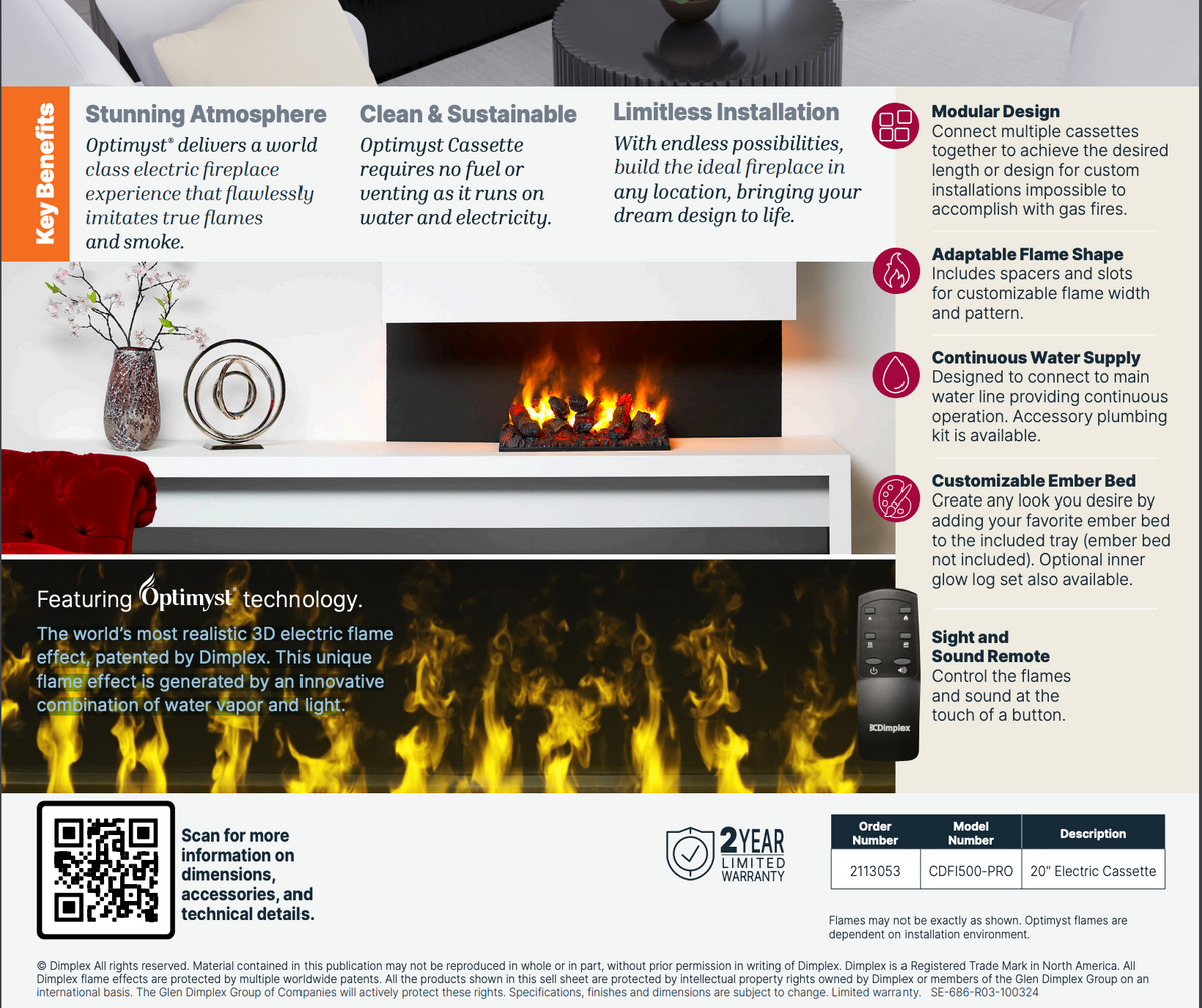 Dimplex Optimyst Cassette 20" Water Vapor Fireplace