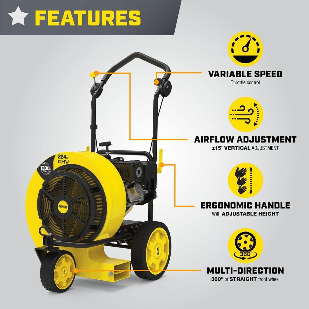 Champion Power Equipment 160 mph 224cc 1300 CFM Walk-Behind Gas Leaf Blower 201529