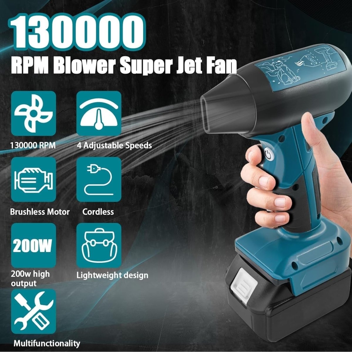 Cordless Leaf Blower 130000RPM Handheld Air Duster 4 Speed Portable Cleaner