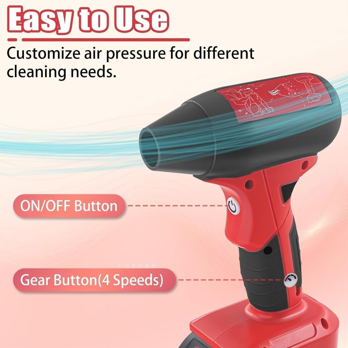 Cordless Leaf Blower 130000RPM Handheld Duster 4 Speed Portable