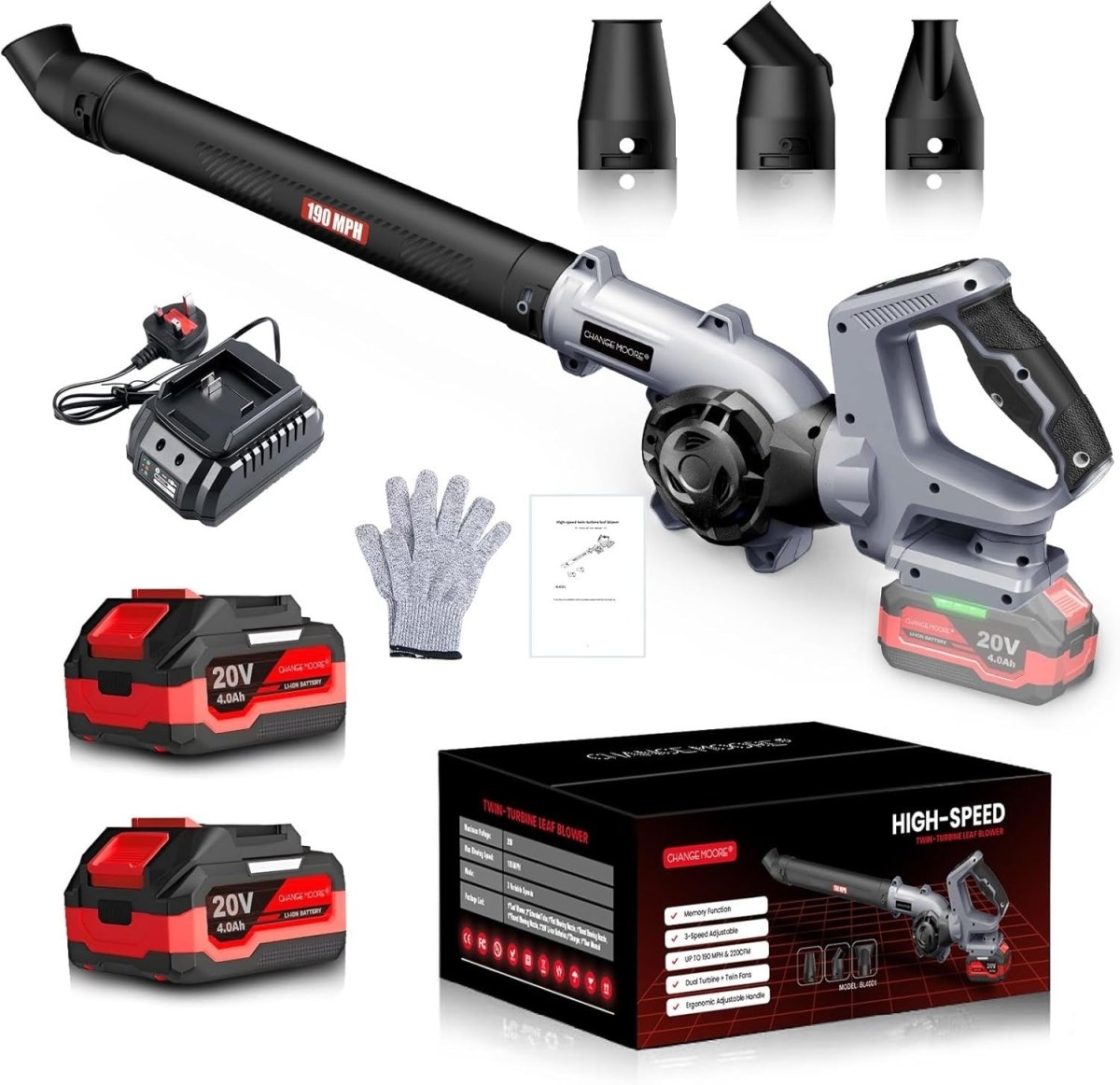 Cordless Leaf Blower 160MPH 3 - Speed 21V 2 Batteries Nozzles Garden - Kwikley