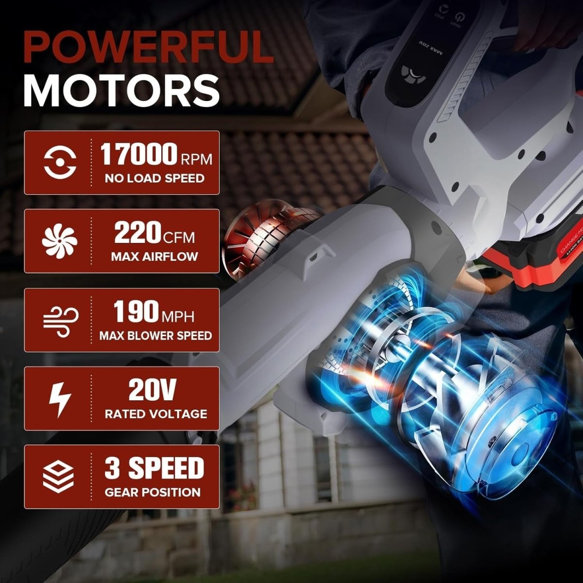 Cordless Leaf Blower 160MPH 3-Speed 21V 2 Batteries Nozzles Garden