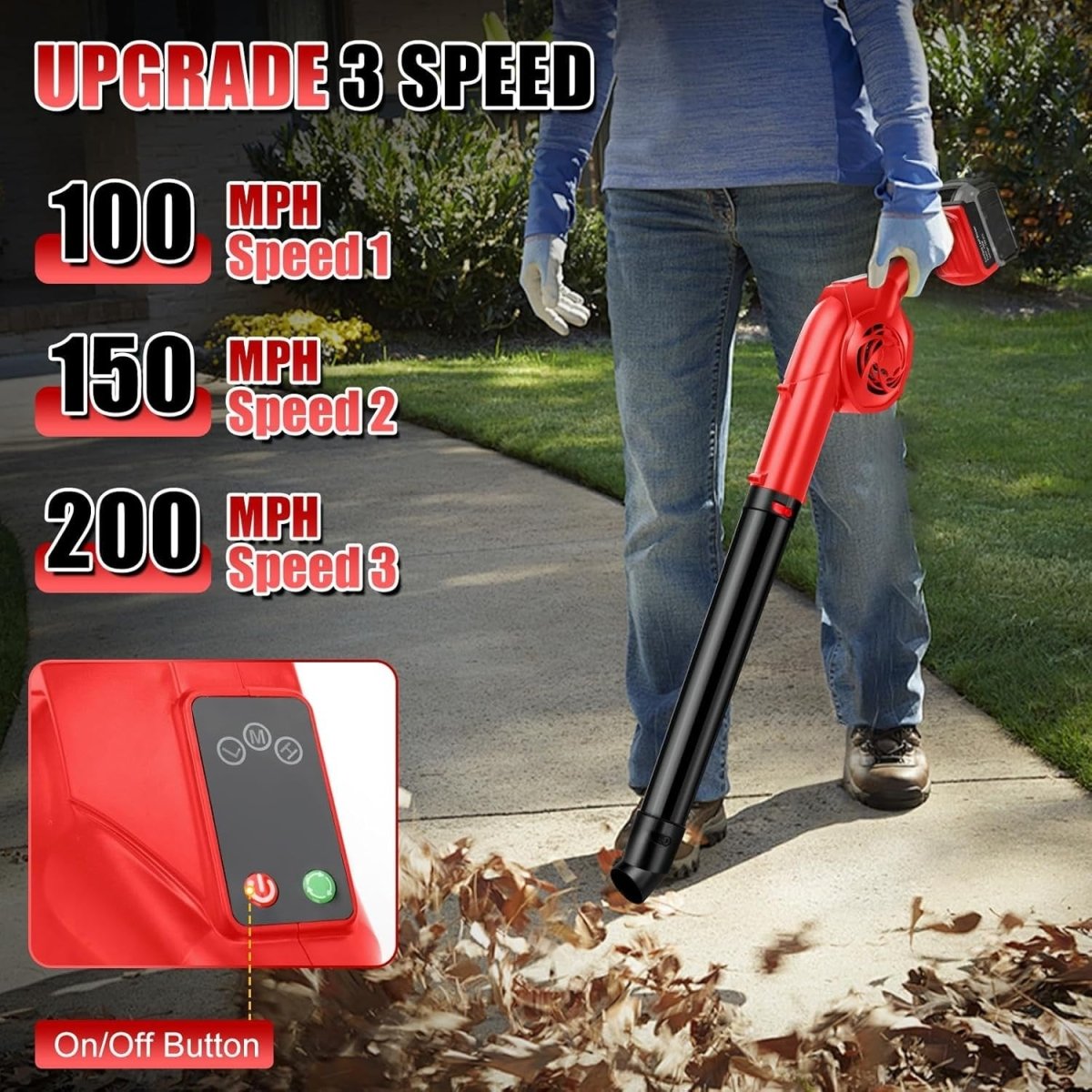 Cordless Leaf Blower 18V 3-in-1 Brushless Handheld Garden Cleaner Tool