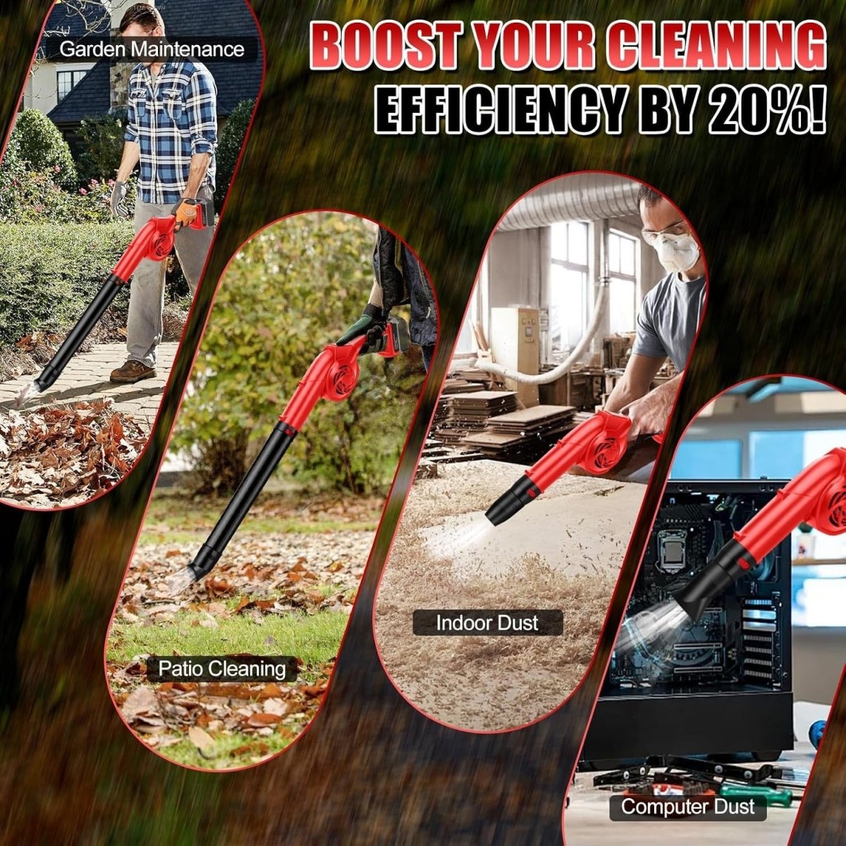 Cordless Leaf Blower 18V 3-in-1 Brushless Handheld Garden Cleaner Tool