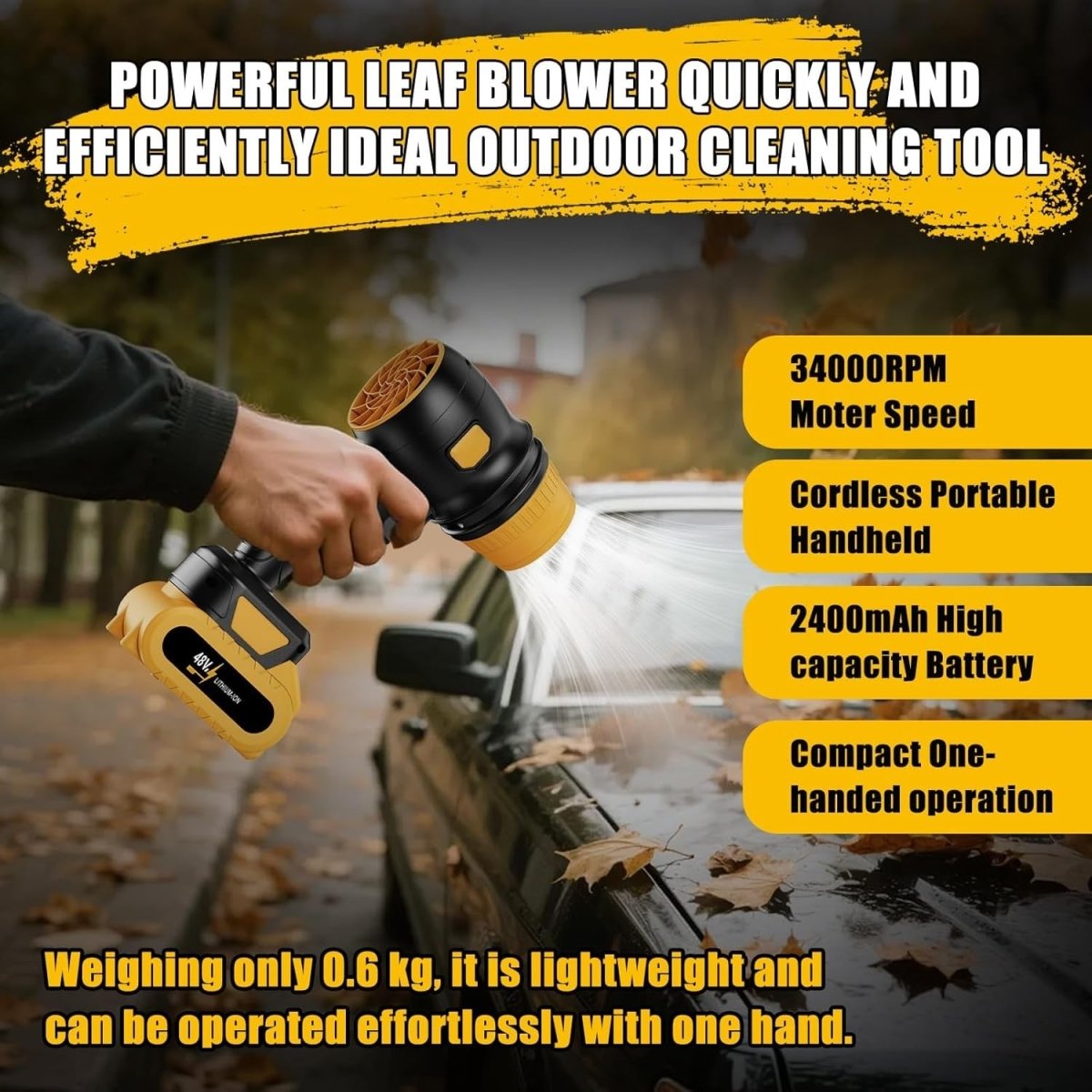 Cordless Leaf Blower 2 Batteries Brushless Turbo 34000RPM Handheld