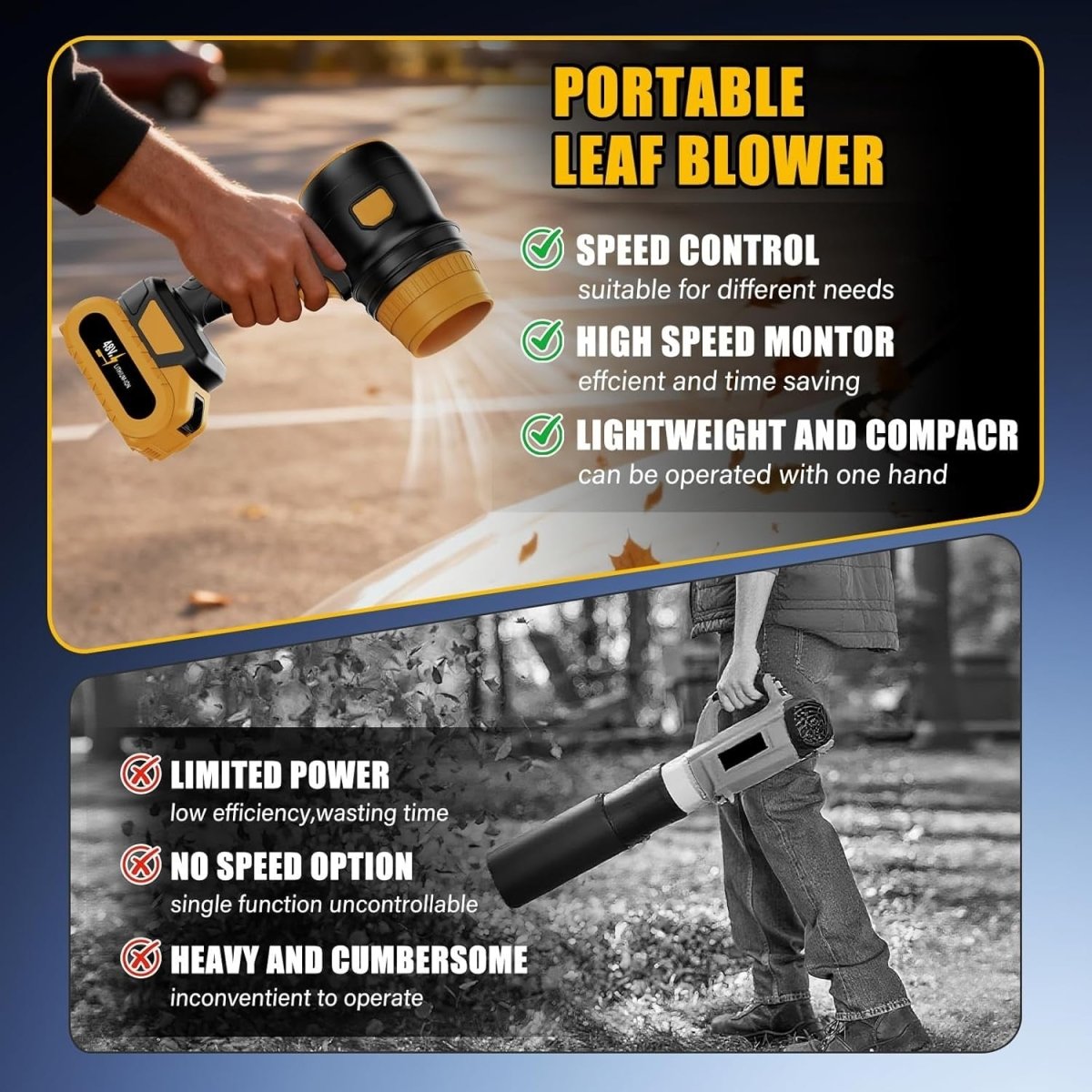 Cordless Leaf Blower 2 Batteries Brushless Turbo 34000RPM Handheld