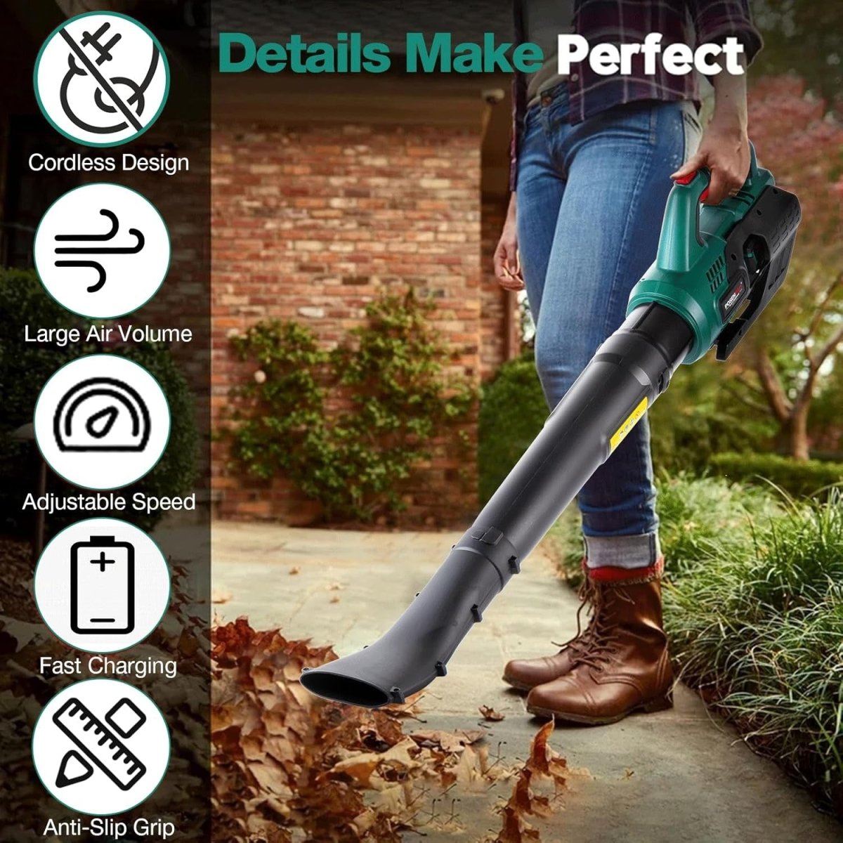 Cordless Leaf Blower 20V 4.0Ah Garden Cleaner 2 Speed High Power