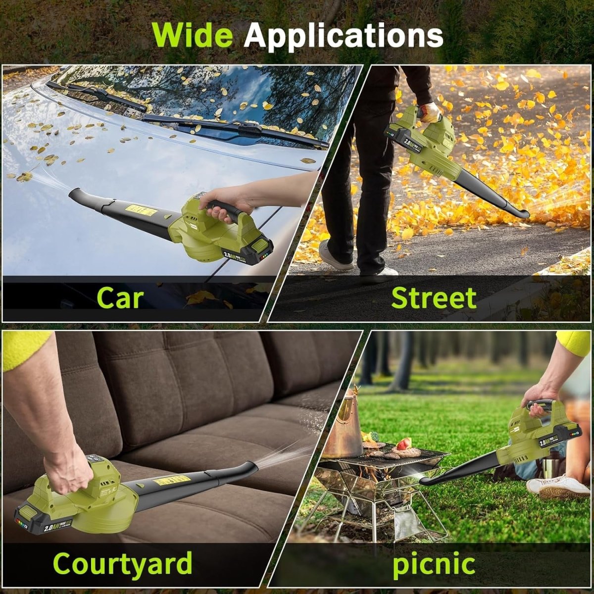 Cordless Leaf Blower 20V Batteries 3 Speed Lightweight Handheld
