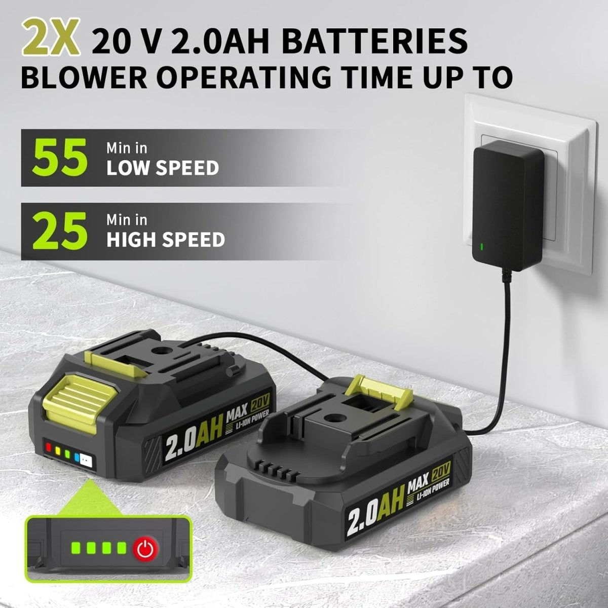 Cordless Leaf Blower 20V Batteries 3 Speed Lightweight Handheld