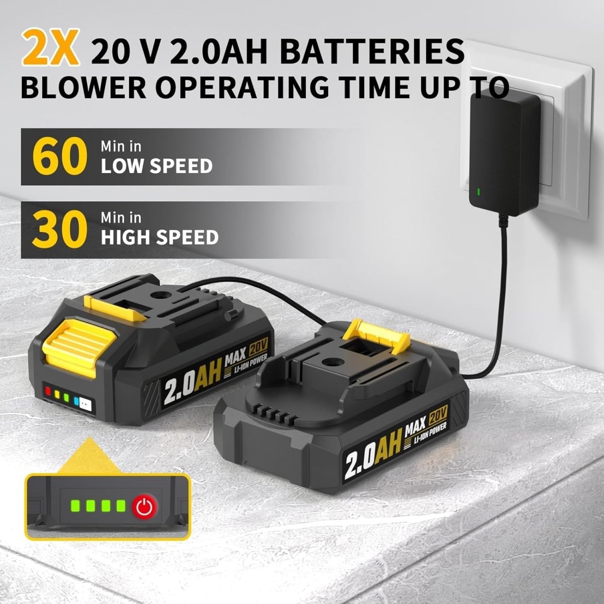 Cordless Leaf Blower 20V Dual Batteries 218CFM 3 Speed Lightweight Handheld
