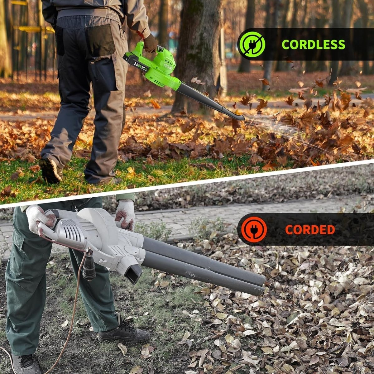Cordless Leaf Blower 20V Dual Batteries 3 Speed Lightweight Handheld