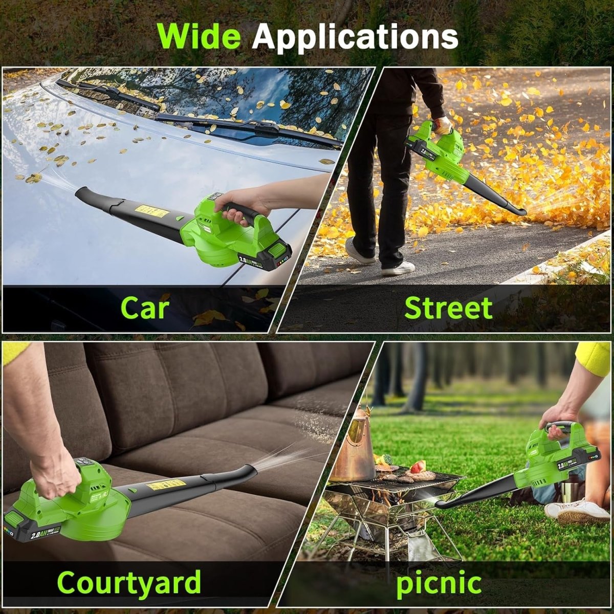 Cordless Leaf Blower 20V Dual Batteries 3 Speed Lightweight Handheld