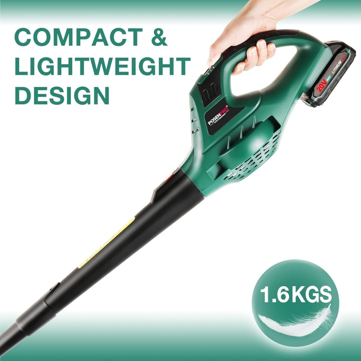 Cordless Leaf Blower 20V Lightweight Garden Cleaner 2 Speed with Battery