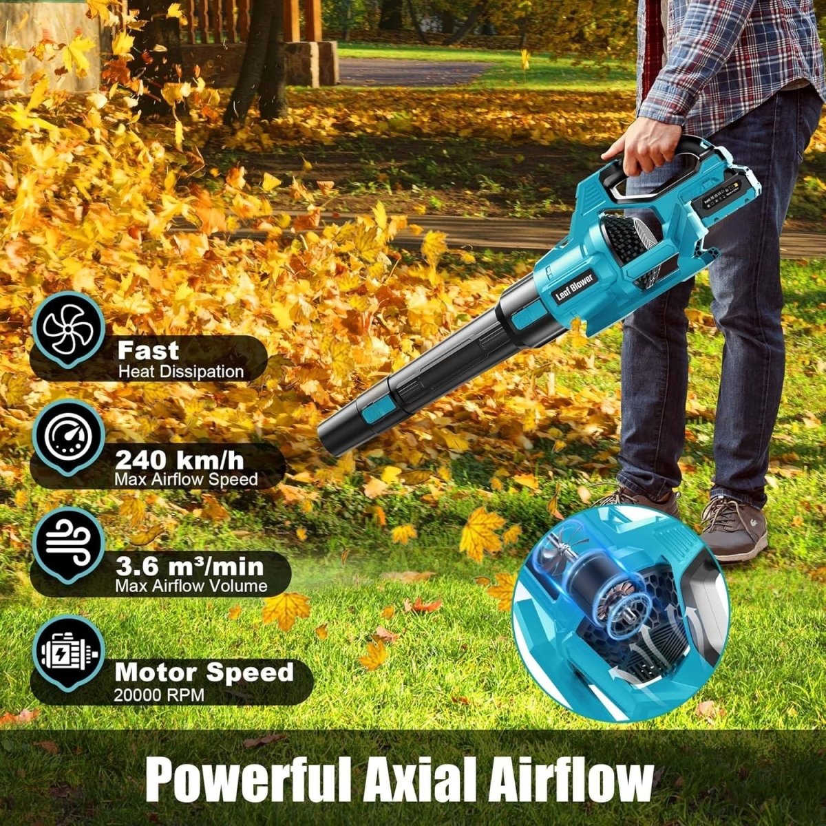 Cordless Leaf Blower 21V 4000mAh Battery 3 Speed Garden Lawn Cleaner