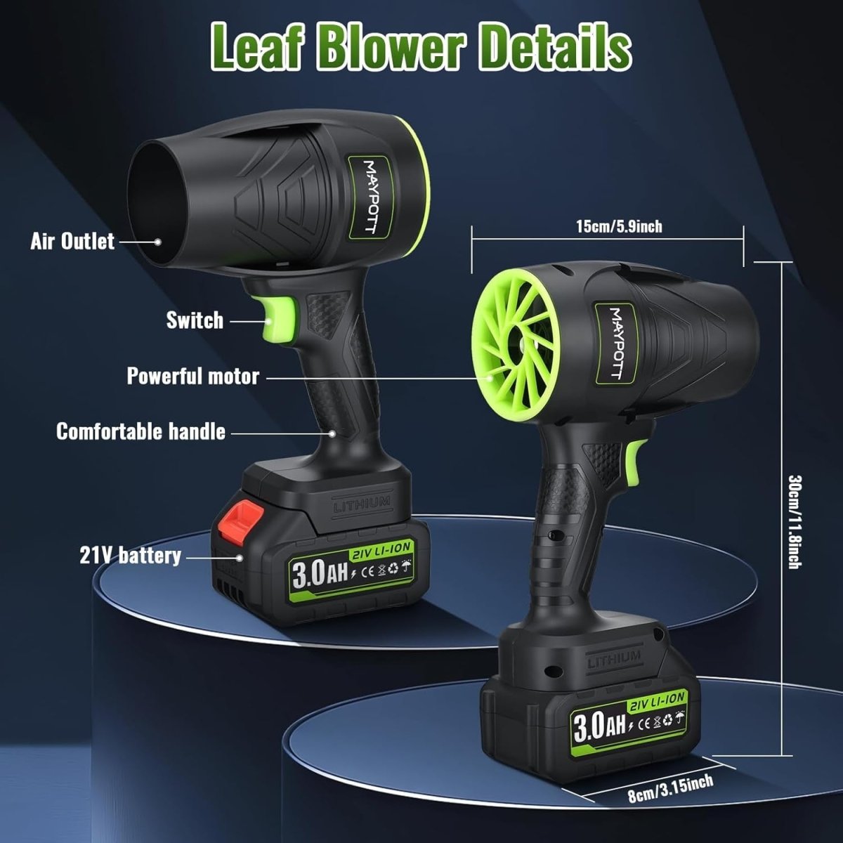 Cordless Leaf Blower 21V Handheld Garden Air Cleaner 2 Batteries