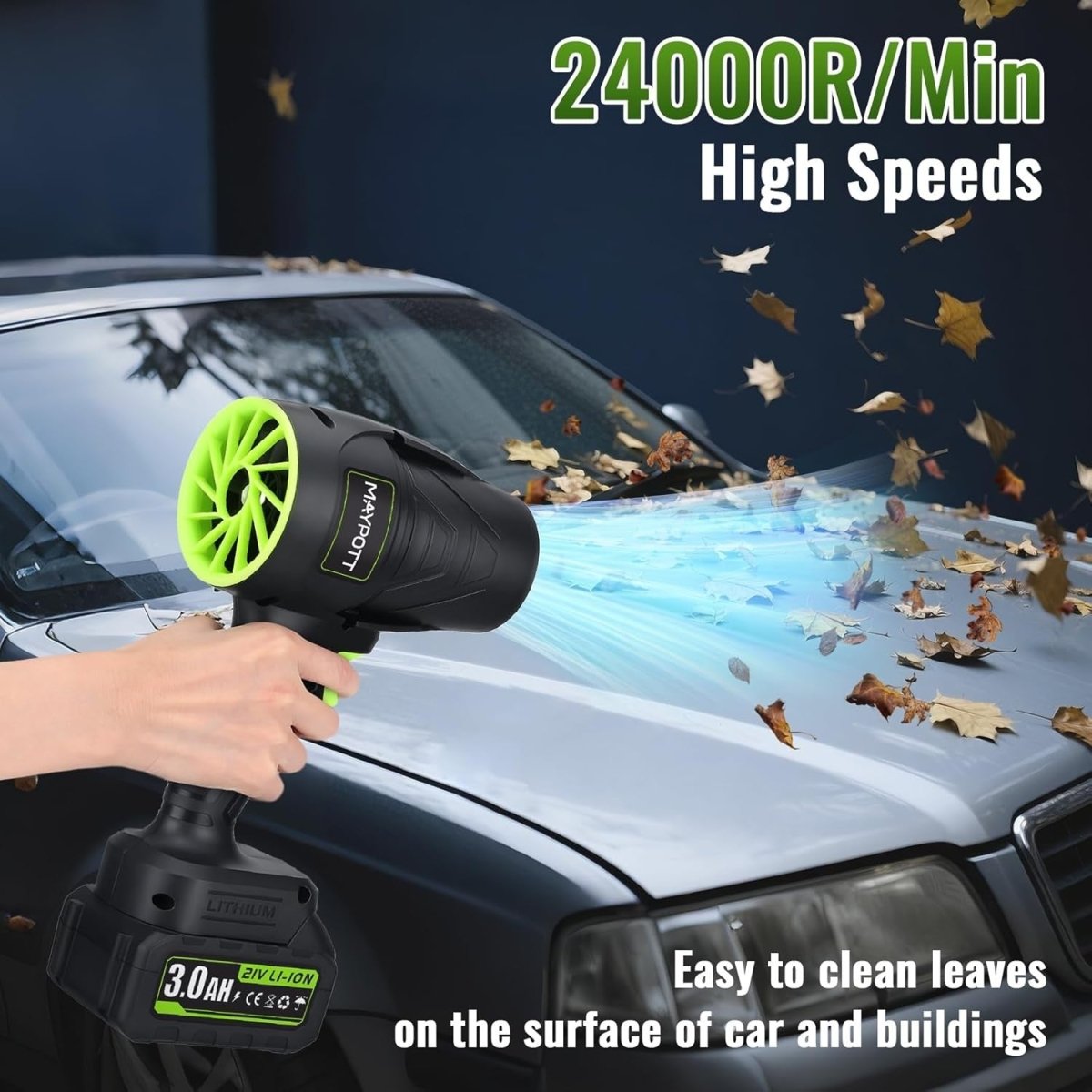 Cordless Leaf Blower 21V Handheld Garden Air Cleaner 2 Batteries