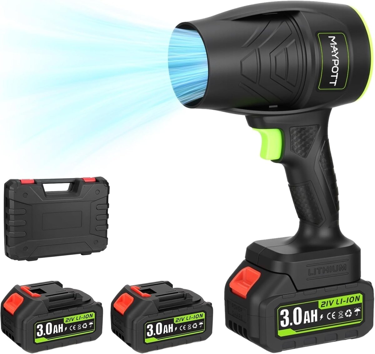 Cordless Leaf Blower 21V Handheld Garden Air Cleaner 2 Batteries - Kwikley