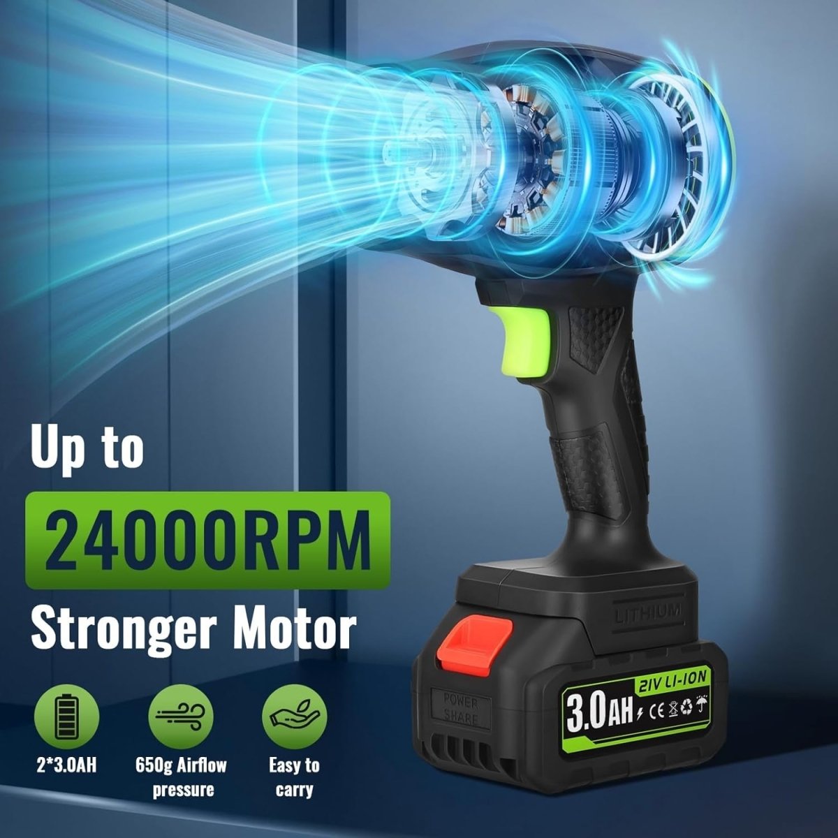 Cordless Leaf Blower 21V Handheld Garden Air Cleaner 2 Batteries