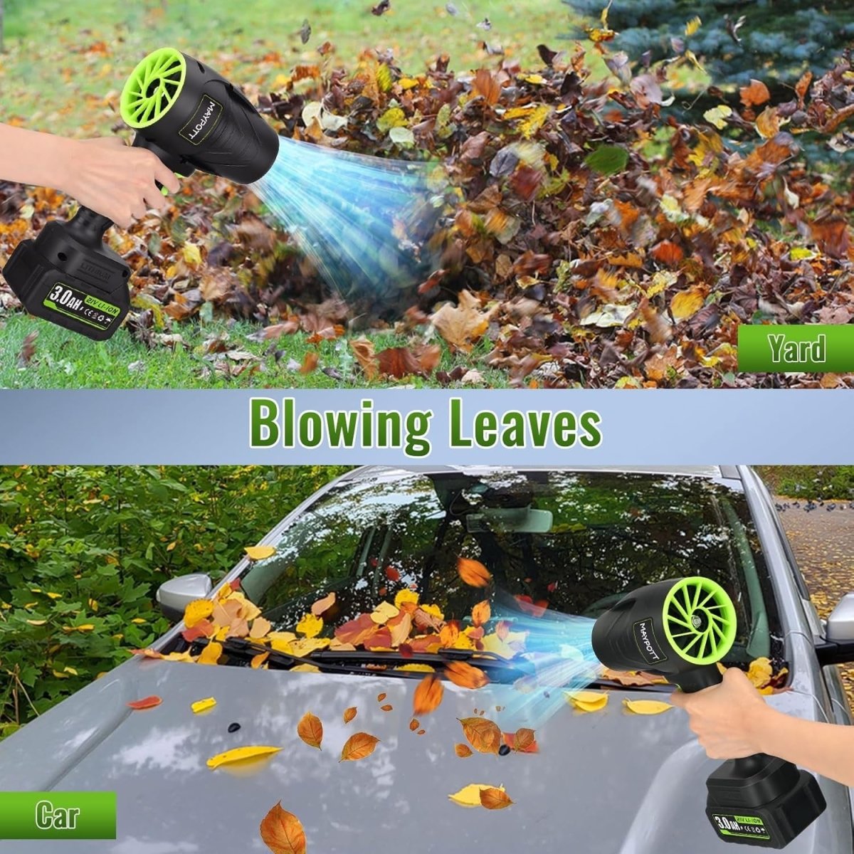 Cordless Leaf Blower 21V Handheld Garden Air Cleaner 2 Batteries