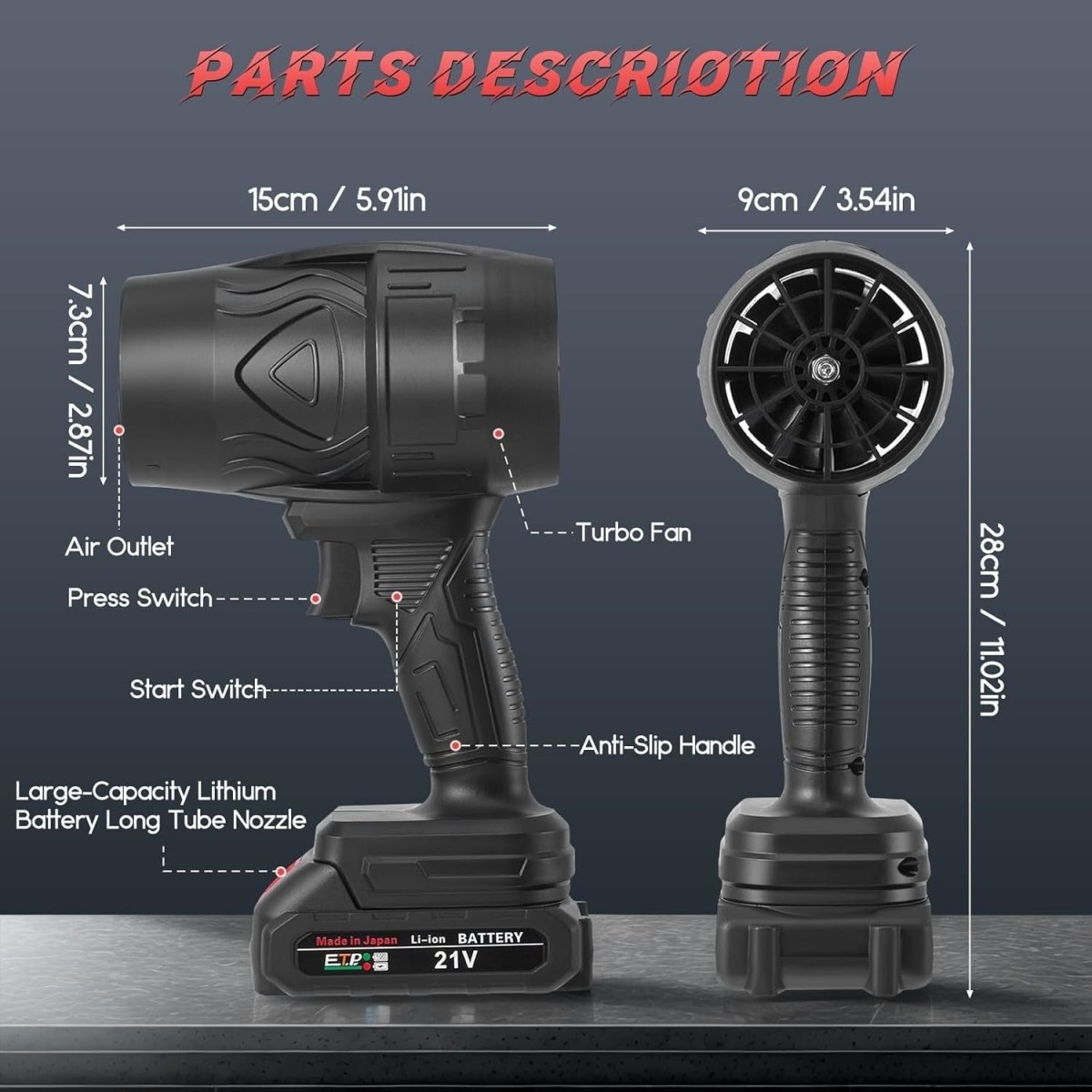 Cordless Leaf Blower 21V Turbo Jet Handheld Lightweight Dust Cleaner