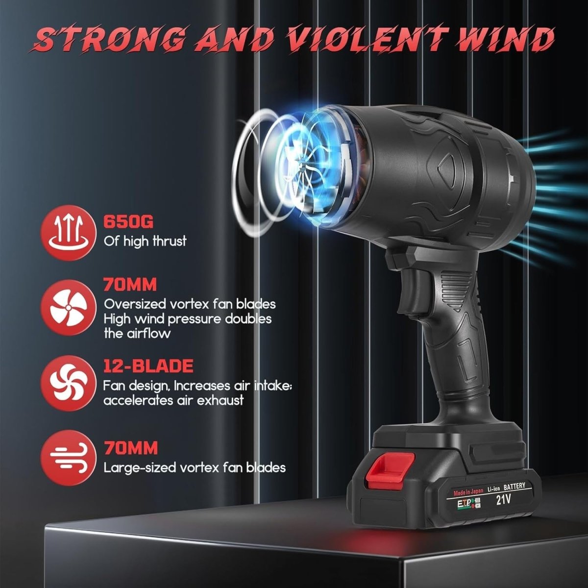 Cordless Leaf Blower 21V Turbo Jet Handheld Lightweight Dust Cleaner