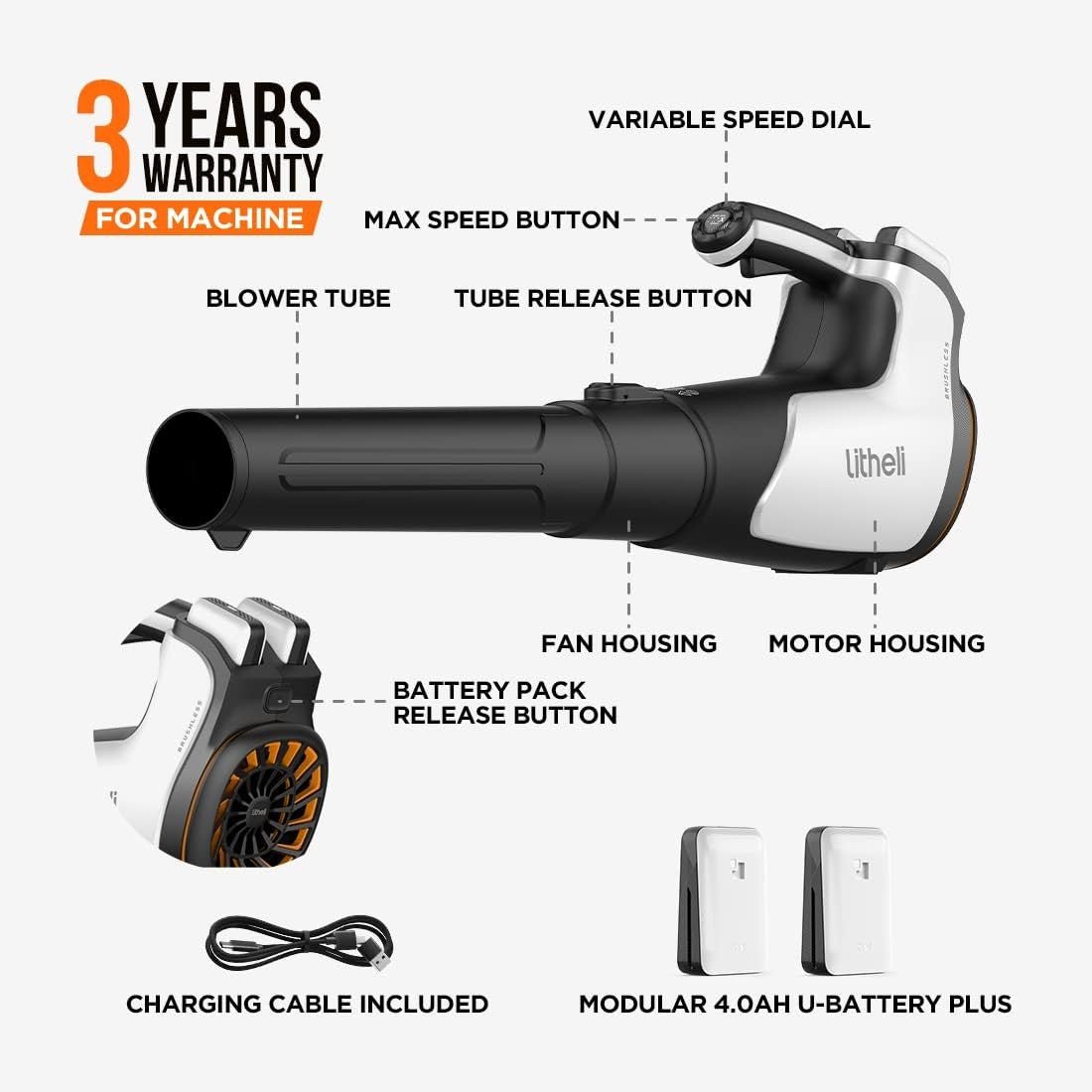 Cordless Leaf Blower 40V Brushless Turbo High Power Dual Battery Garden
