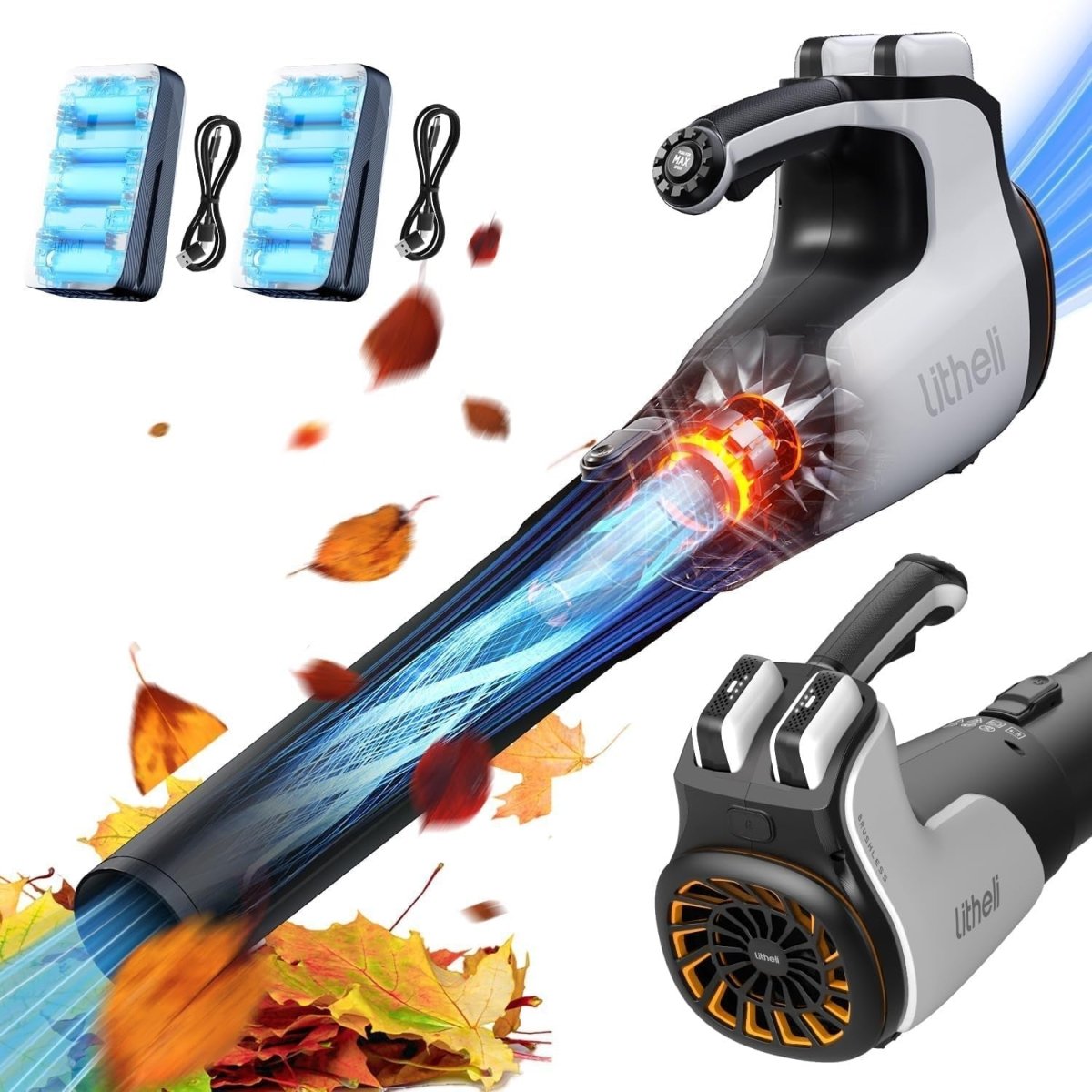Cordless Leaf Blower 40V Brushless Turbo High Power Dual Battery Garden - Kwikley