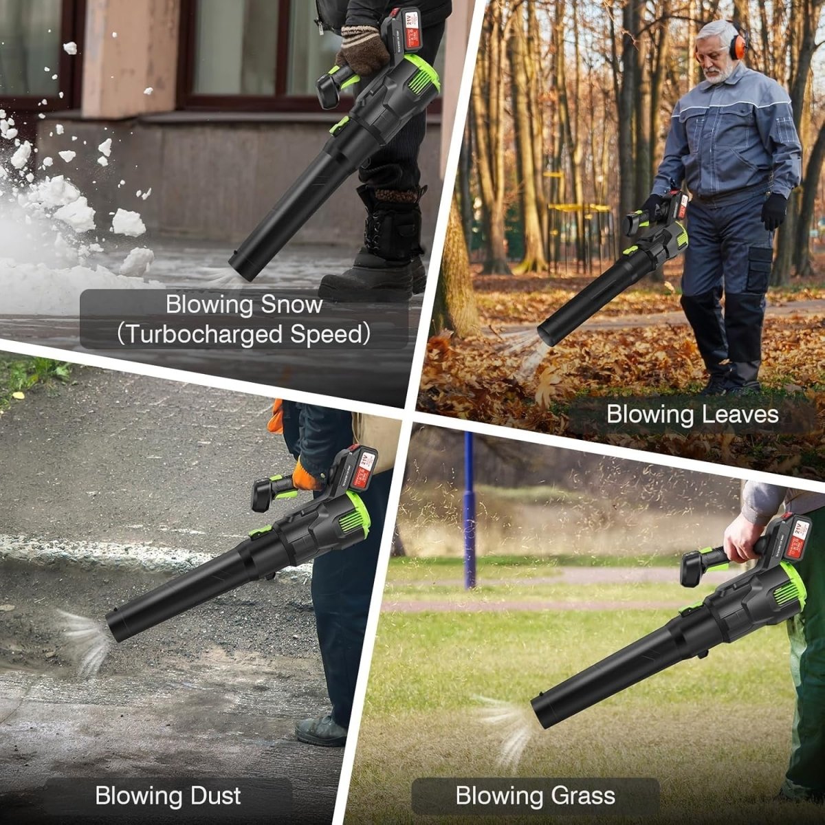 Cordless Leaf Blower 494CFM Lightweight 21V 3-Speed 2 Batteries Turbo