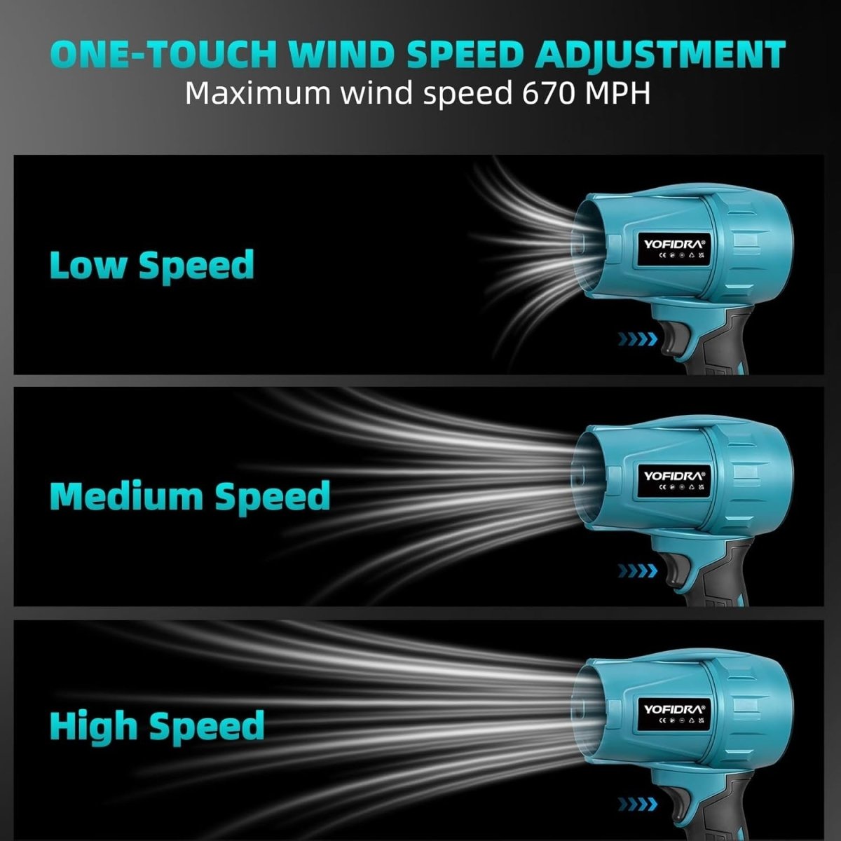 Cordless Leaf Blower Brushless 33000RPM 3 Speed 2 Batteries