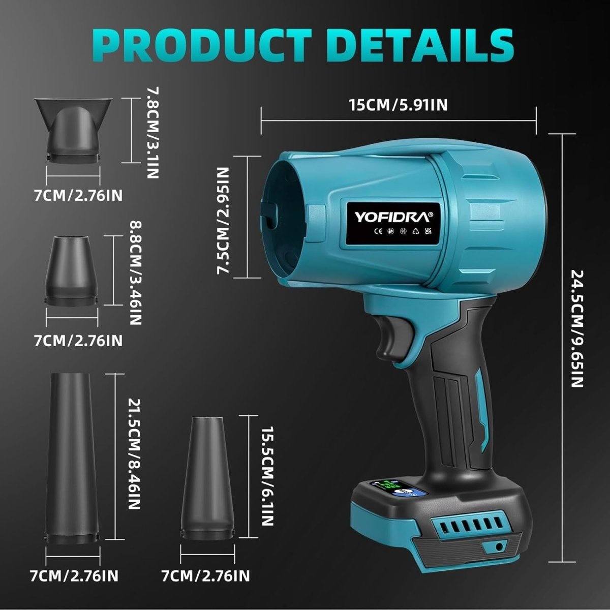 Cordless Leaf Blower Brushless 33000RPM 3 Speed 2 Batteries