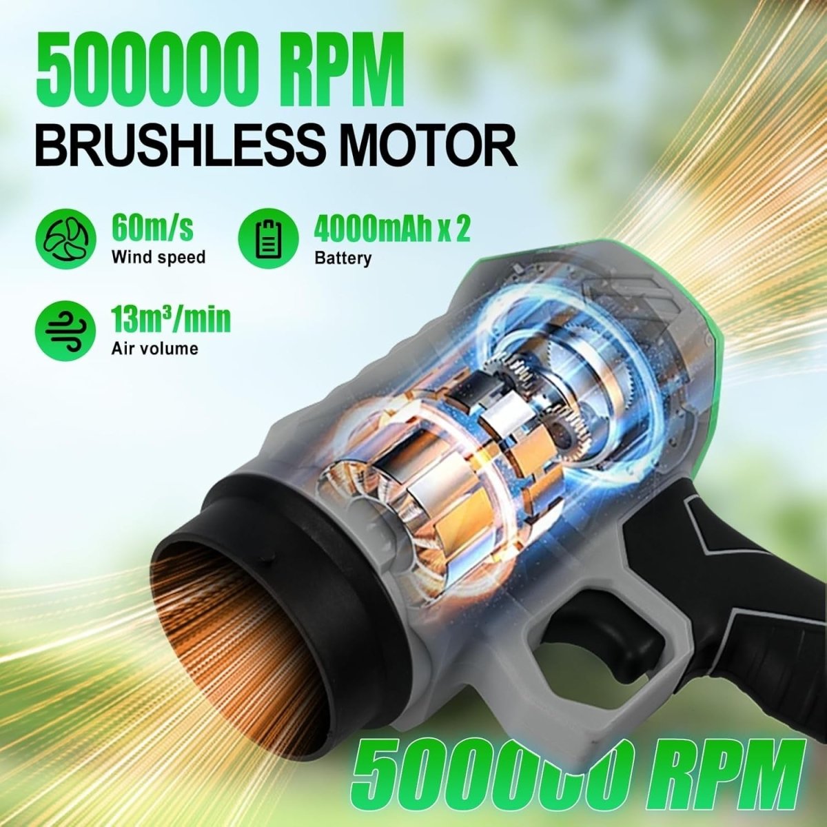 Cordless Leaf Blower Turbine Air 500000RPM Dual Battery Variable Speed