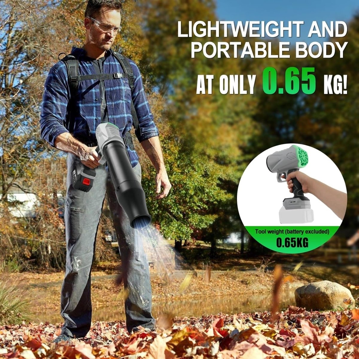 Cordless Leaf Blower Turbine Air 500000RPM Dual Battery Variable Speed