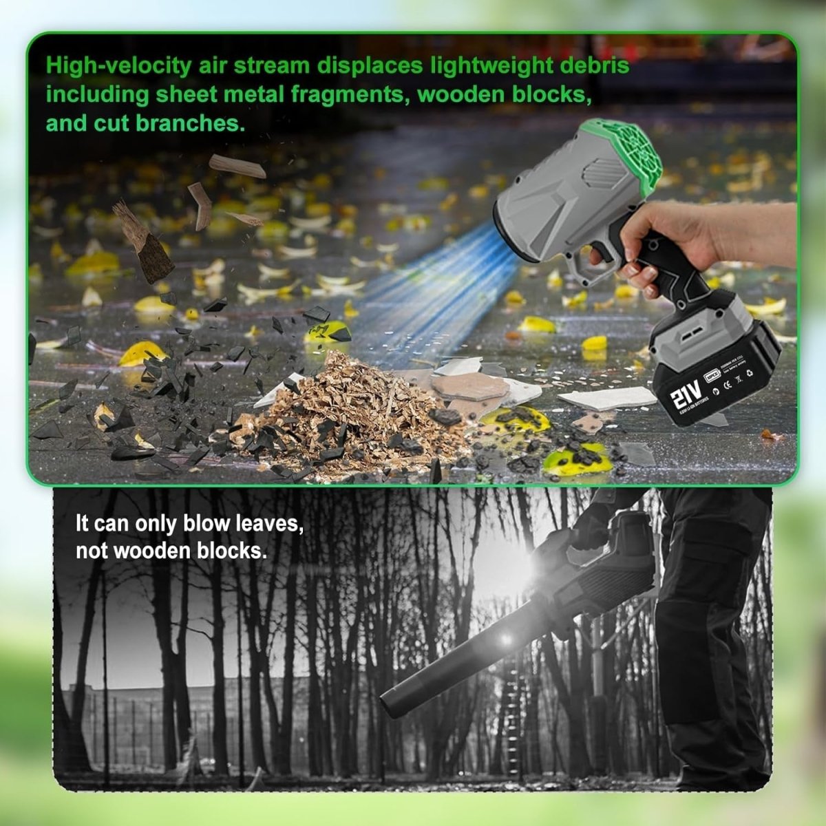 Cordless Leaf Blower Turbine Air 500000RPM Dual Battery Variable Speed