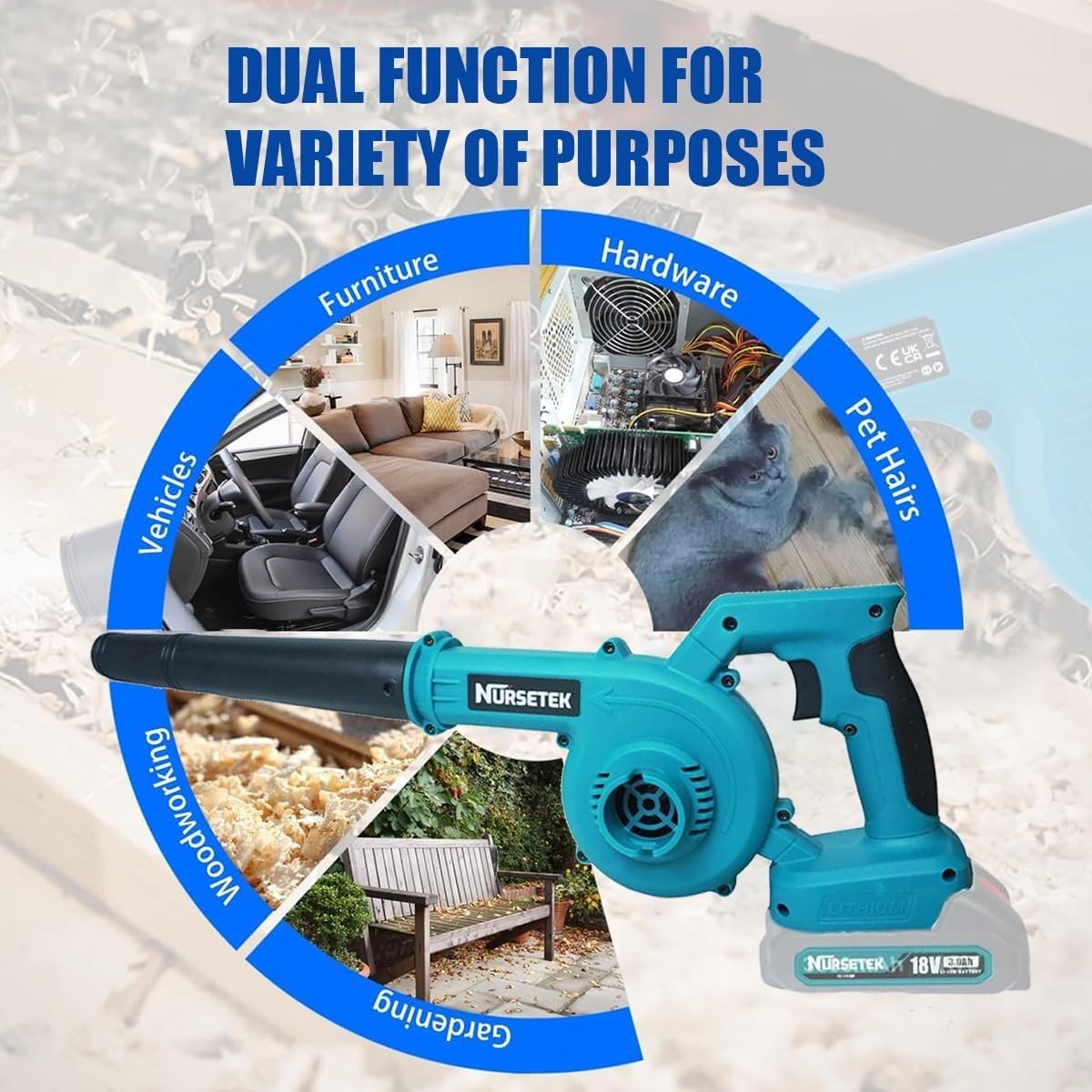 Cordless Leaf Blower Vacuum 2-in-1 with 2 Batteries Lightweight Garden Cleaner