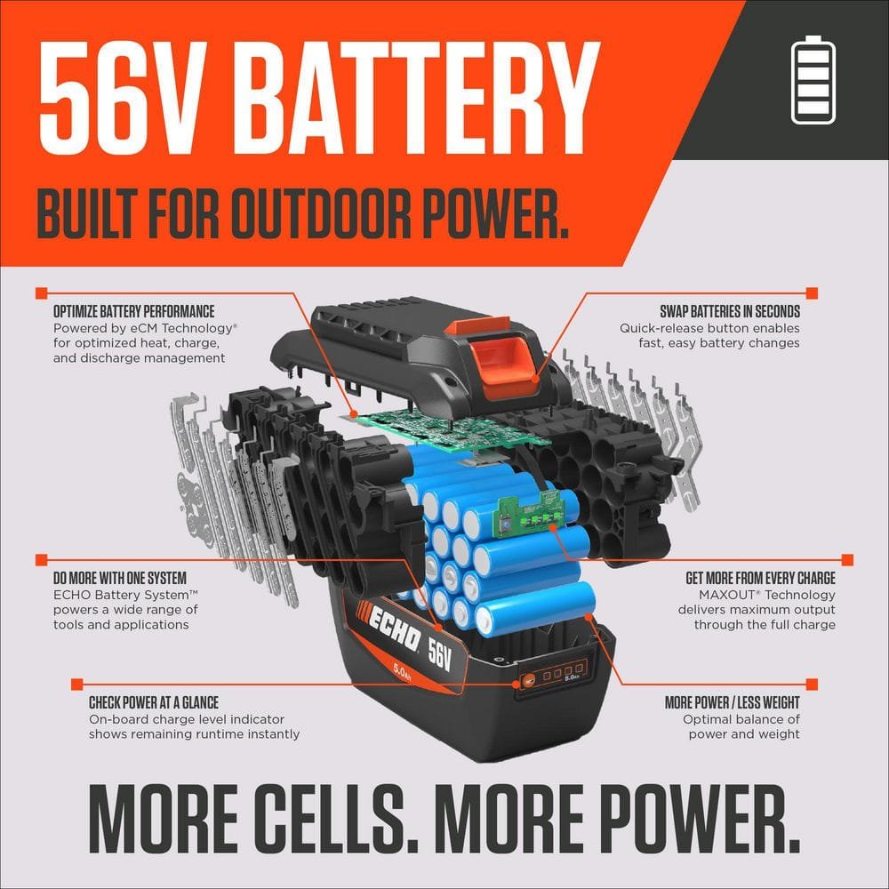 ECHO 56V 195 MPH 795 CFM Cordless Battery Backpack Blower w/Tube Throttle and (2) 5.0Ah Batteries and Dual Port Charger DPB-5800TD2-2