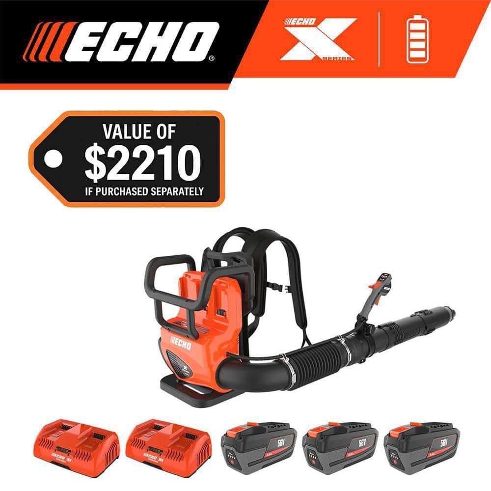 ECHO 56V 195 MPH 795 CFM Cordless Battery Backpack Blower w/Tube Throttle and (2) 5.0Ah Batteries and Dual Port Charger DPB-5800TD2-2
