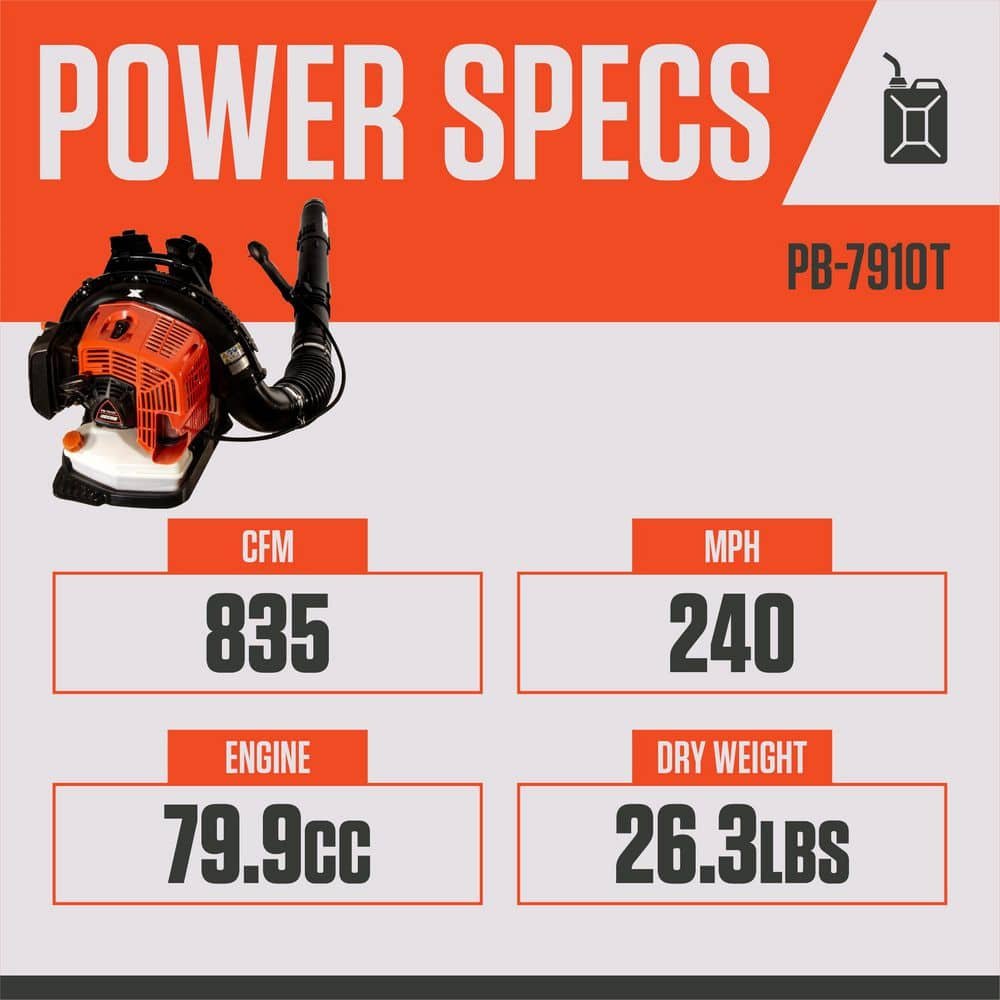 ECHO 240 MPH 835 CFM 79.9cc Gas 2-Stroke X Series Backpack Leaf Blower with Tube-Mounted Throttle PB-7910T