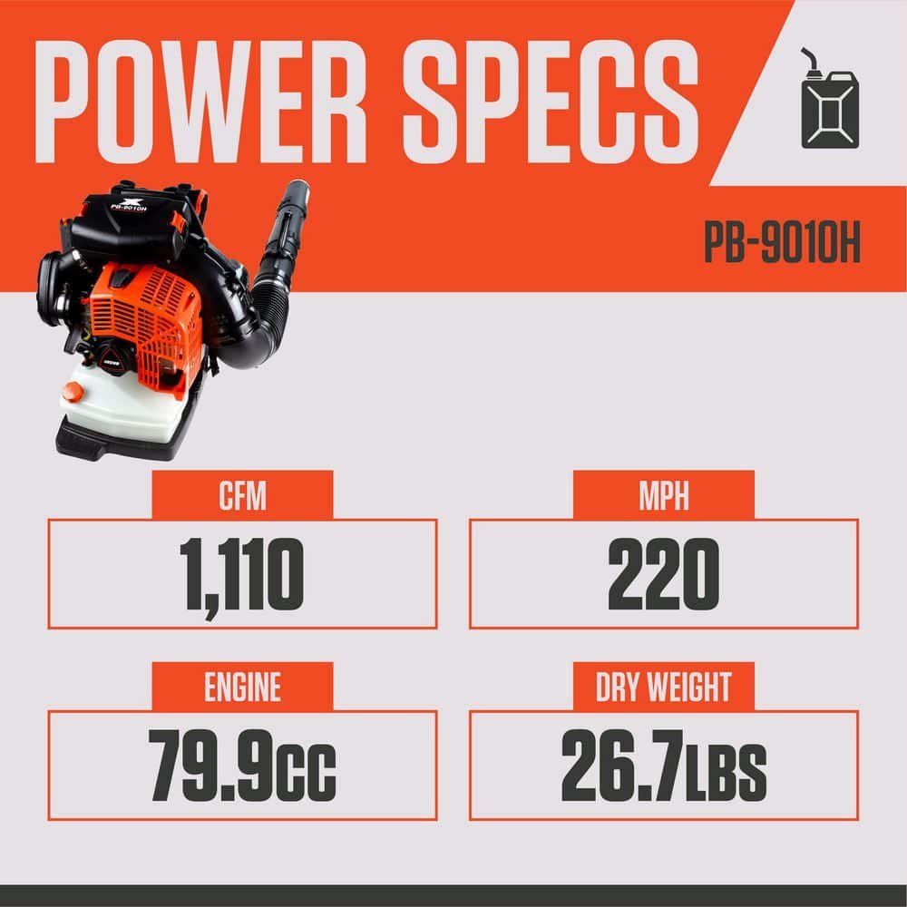 ECHO 220 MPH 1110 CFM 79.9 cc Gas 2-Stroke X Series Backpack Blower with Hip-Mounted Throttle PB-9010H