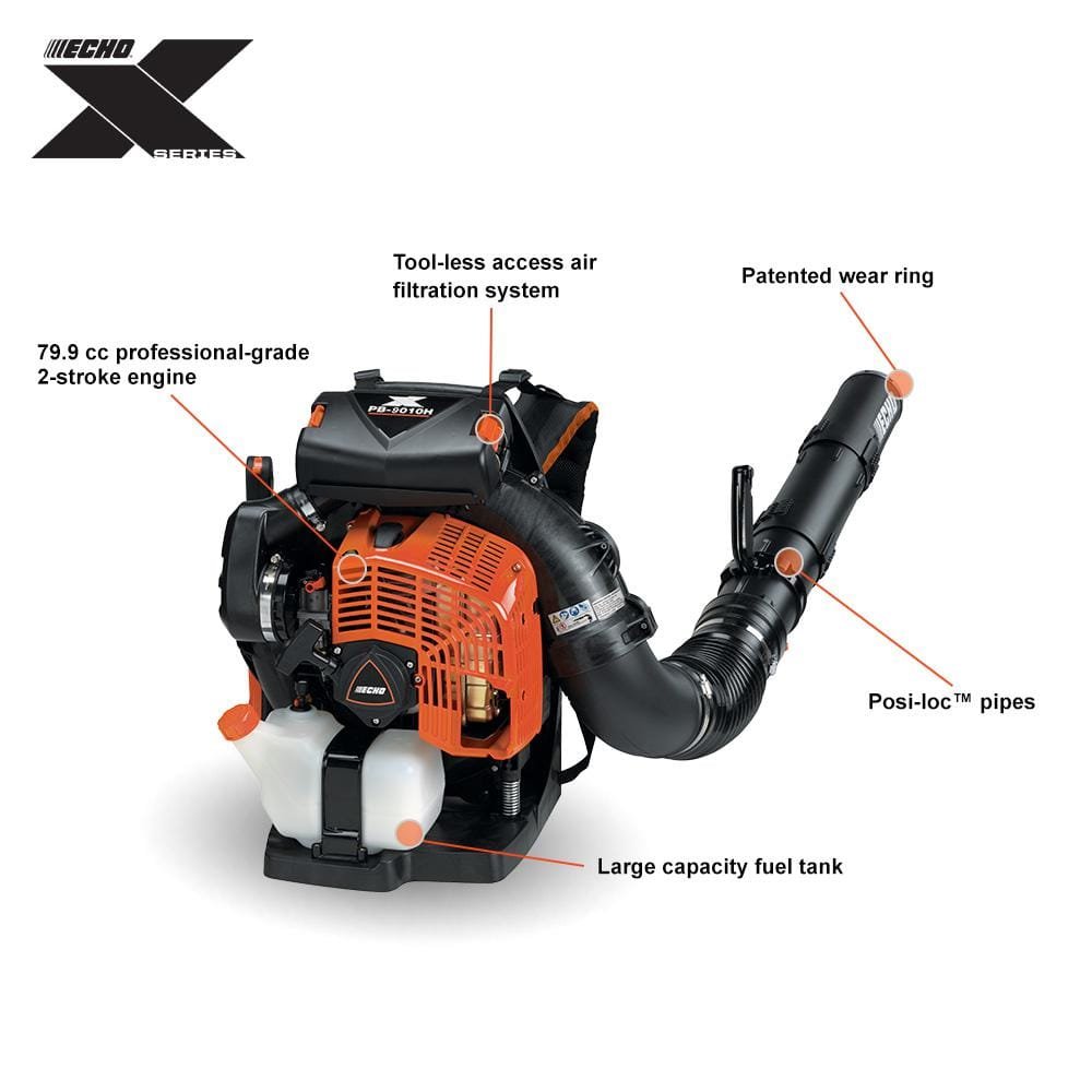 ECHO 220 MPH 1110 CFM 79.9 cc Gas 2-Stroke X Series Backpack Blower with Hip-Mounted Throttle PB-9010H