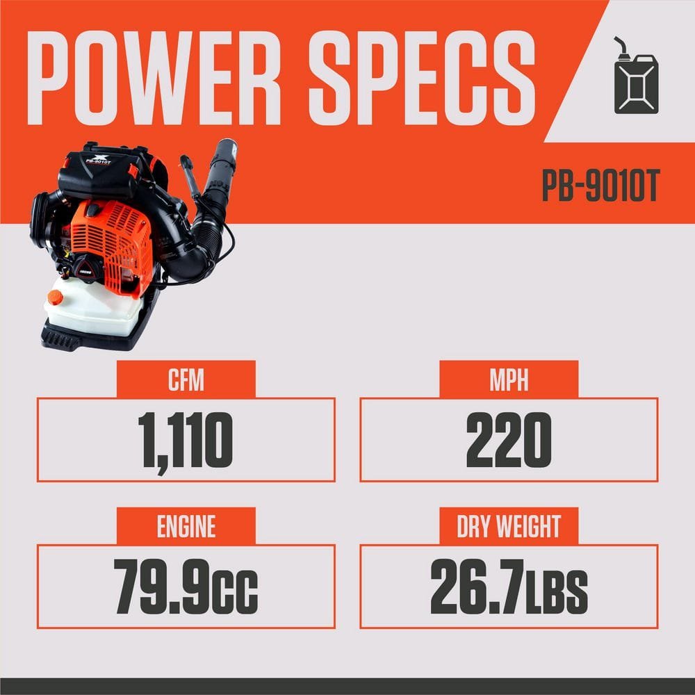 ECHO 220 MPH 1110 CFM 79.9 cc Gas 2-Stroke X Series Backpack Blower with Tube-Mounted Throttle PB-9010T