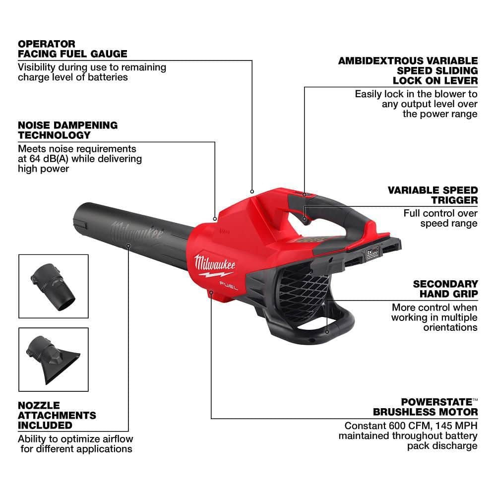 Milwaukee M18 FUEL Dual Battery 145 MPH 600 CFM 18V Brushless Cordless Blower w/ M18 14" Chainsaw Kit, M18 FORGE Starter Kit 2824-20-2826-21T-48-59-1881