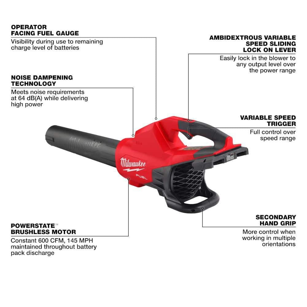 Milwaukee M18 FUEL Dual Battery 145 MPH 600 CFM 18V Brushless Cordless Battery Powered Blower w/(2) 8.0 Ah FORGE Battery, Charger 2824-20-48-59-1888