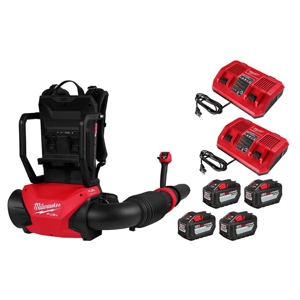 Milwaukee M18 FUEL 155 MPH 650 CFM 18V Brushless Cordless Dual Battery Backpack Blower Kit w/(4) 12.0 Ah Batteries, (2) Chargers 3009-24HD