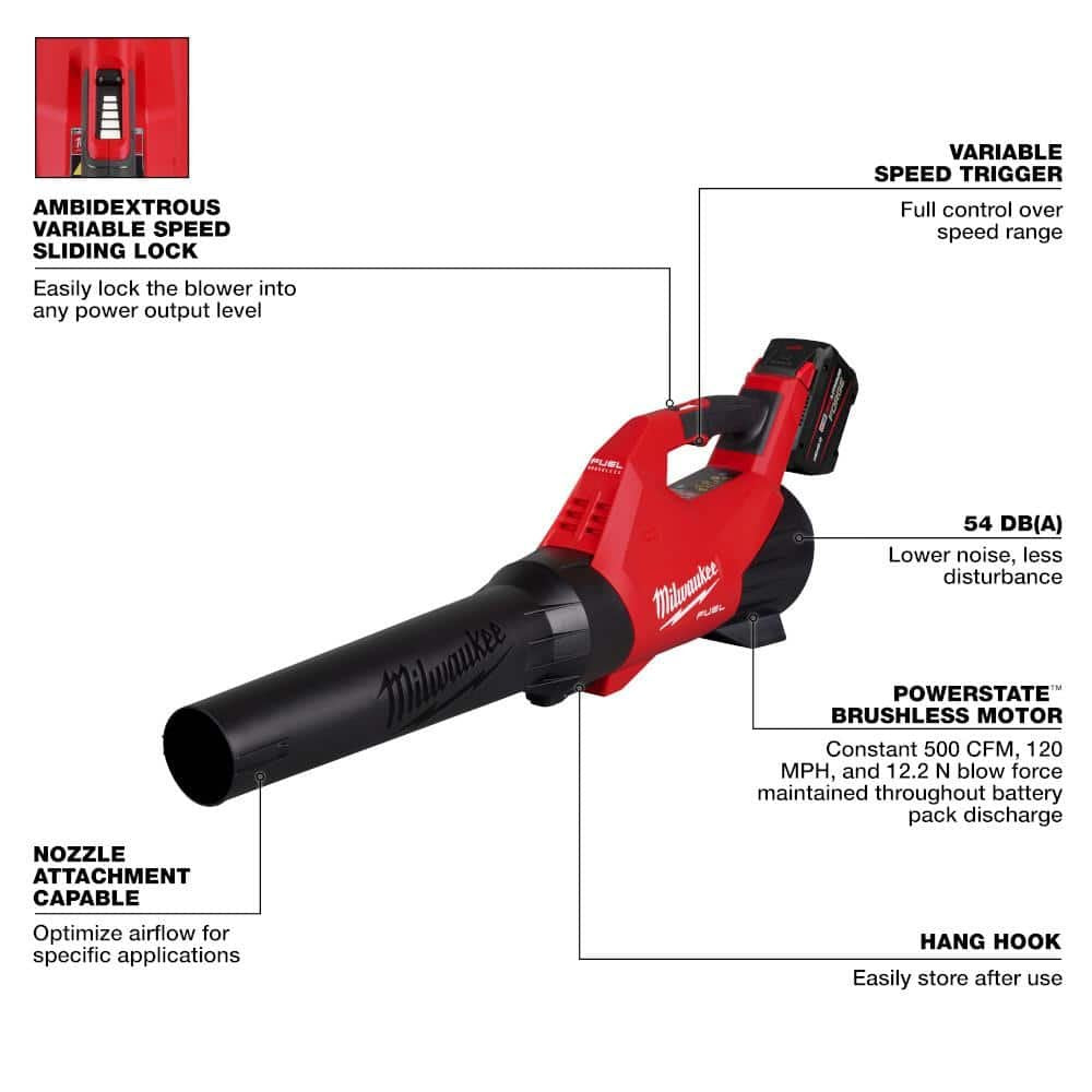 Milwaukee M18 FUEL 120 MPH 500 CFM 18V Brushless Cordless Battery Powered Blower Kit w/ 16 in. Chainsaw, 12.0 Ah Battery, Charger 3017-21HD-2727-20