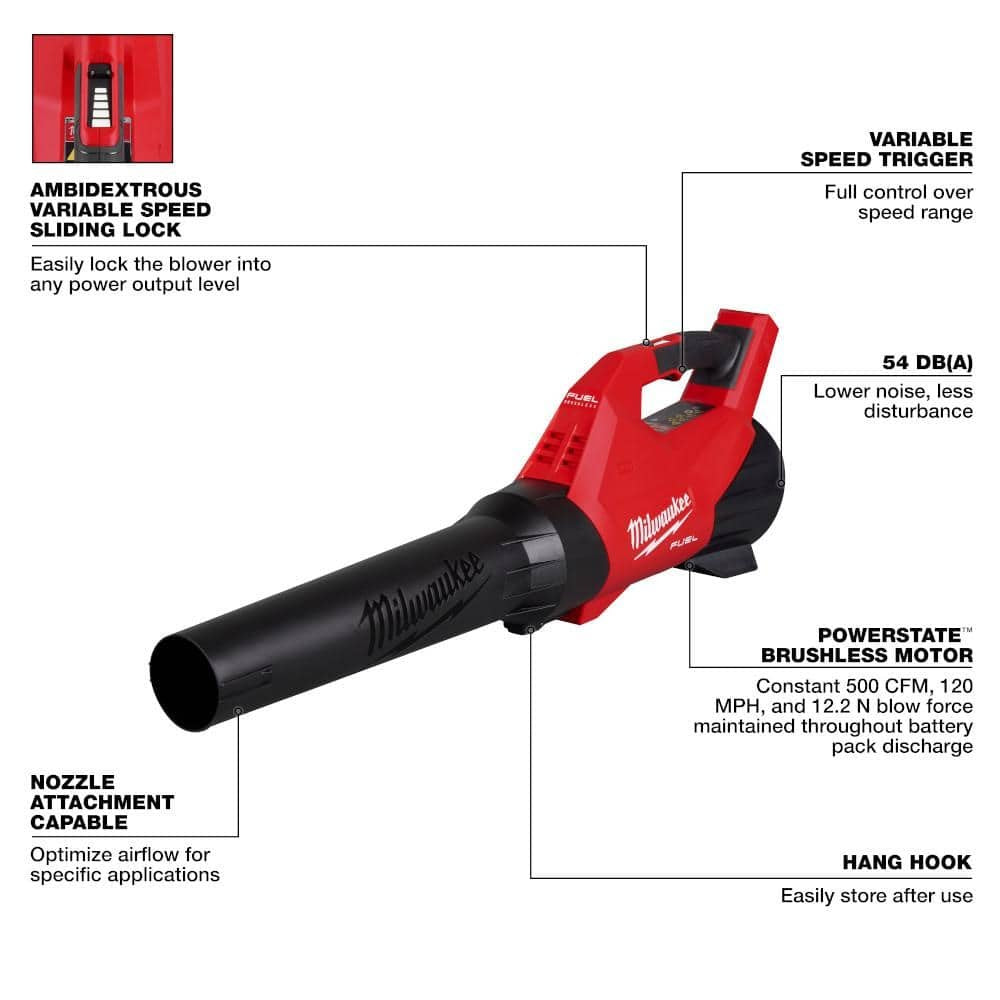 Milwaukee M18 FUEL 120 MPH 500 CFM 18V Brushless Cordless Battery Powered Blower Kit w/ String Trimmer, (2) Batteries, (2) Charger 3017-21HD-3016-21ST